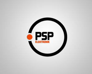 psp elektronik - psp electonic  - logo design - mindnever - orange and blac - circle design 